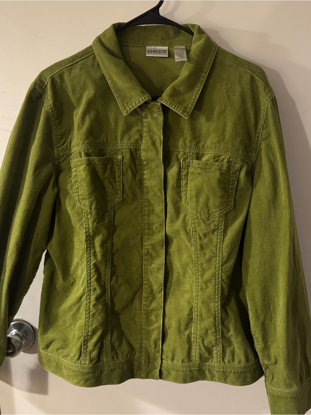 Vintage Chico’s Olive Green Corduroy Jacket Y2K Earthy Button Front Coat Size 2